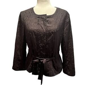 LOFT‎ Black 3/4 Sleeve Eyelet Cotton Jacket Blazer 12P (H- 177)